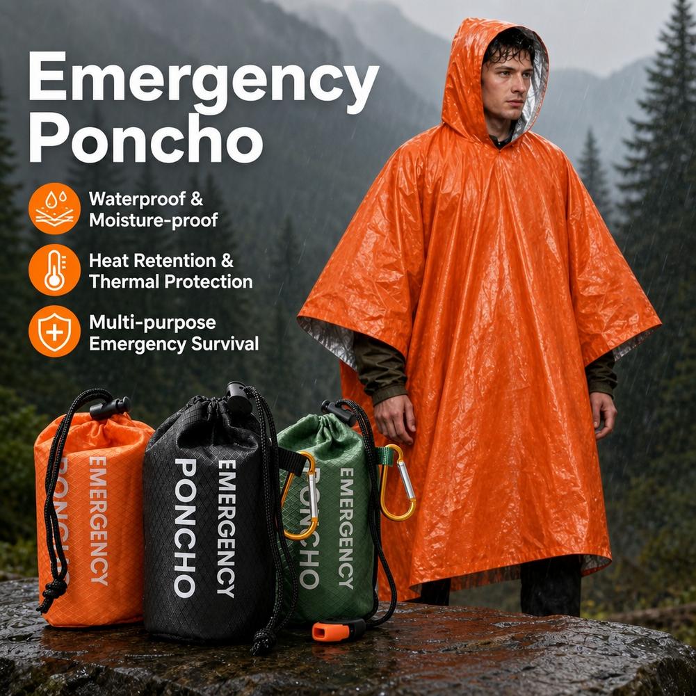 Emergency Poncho Rain - Przenośny zestaw awaryjny: wodoodporny płaszcz przeciwdeszczowy